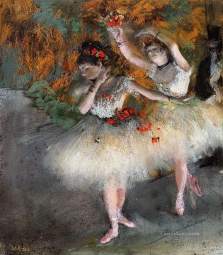 two boys singing Painting - Two Dancers Entering the Stage Edgar Degas